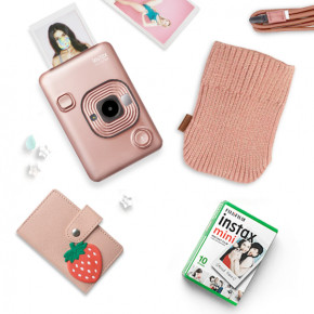 Instax Mini LiPlay Blush Gold + ремень + чехол + кассета + альбом