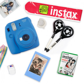 Fuji Instax Mini 9 Cobalt Blue + линза + кассета + ложки/мелки/палки болельщика + мини рамка