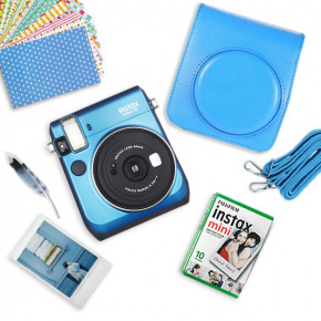 Fuji Instax Mini 70 Blue + кассета + чехол + наклейки для фотографий