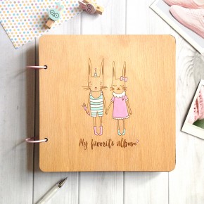 Альбом ручной работы "Зайчики" MEOW формат MINI / WIDE  (20 x 20 см)