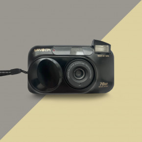 【期間限定】MINOLTA RIVA ZOOM 70W ケース付きフィルムカメラ Купить Minolta Riva Zoom 70W date (черный) пленочный фотоаппарат